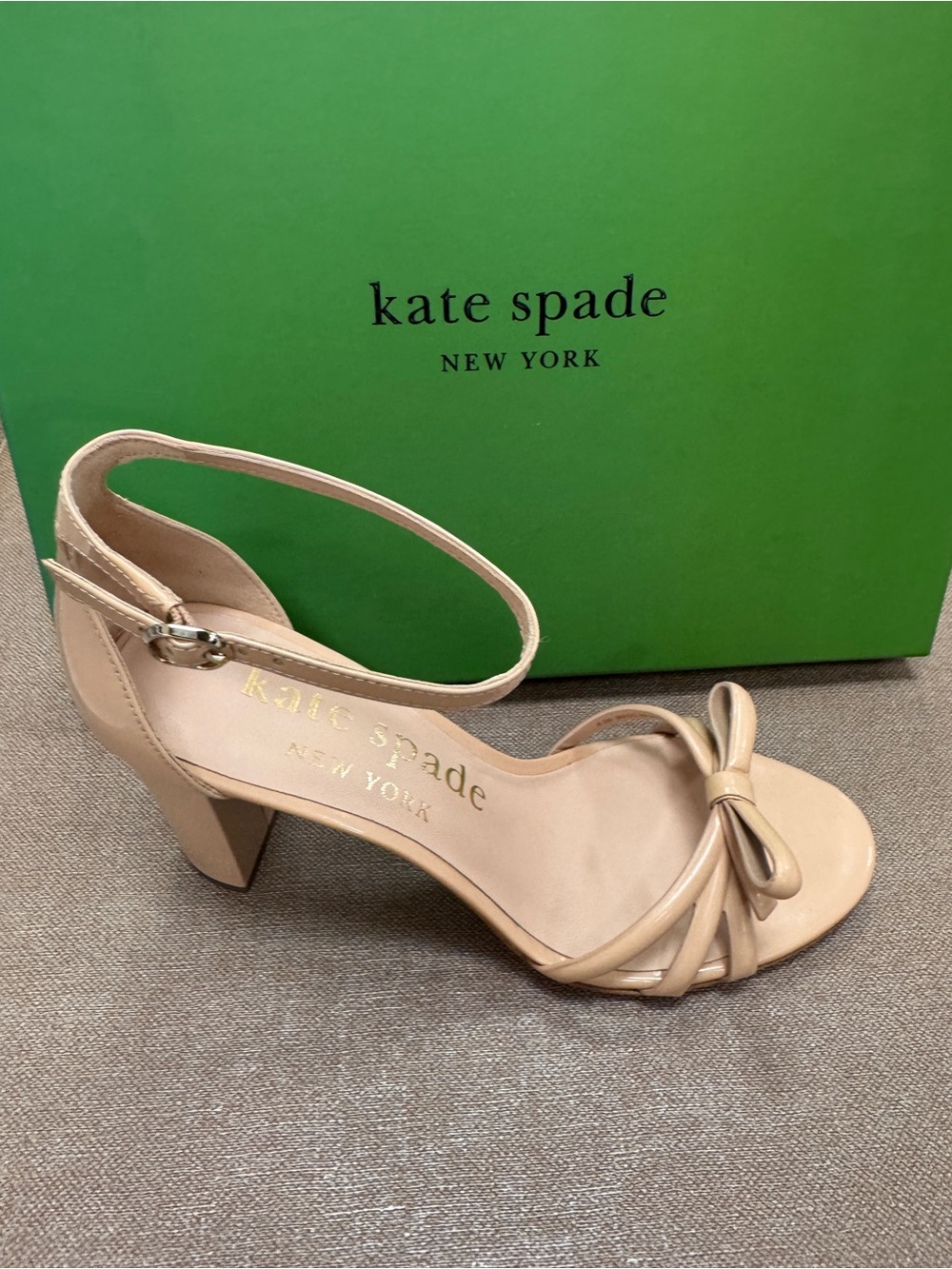 kate spade Nude Bow Ankle-Strap Block Heel Sandal